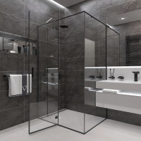 Душевой угол раздвижной прямоугольный RV073B-8090-01-C4 800х900х1950 Цвет профиля Чёрный Стекло Прозрачное Veconi